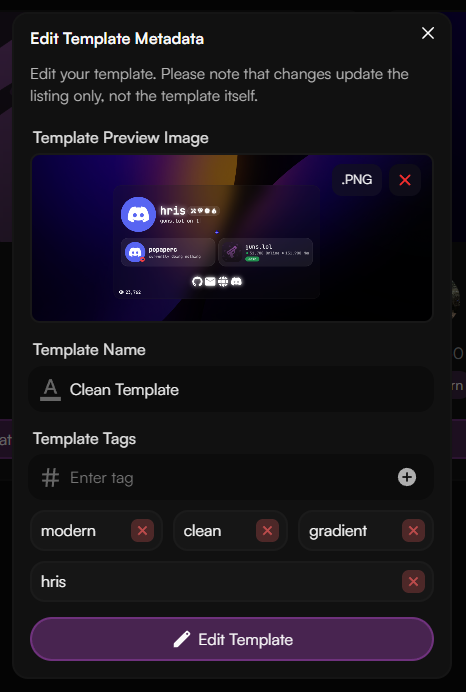 Edit Template Metadata